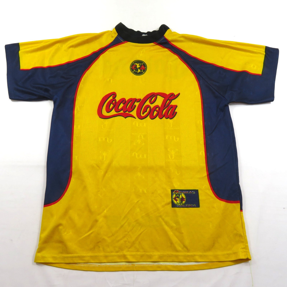 Aguilas America Soccer Shirt Jersey Coca Cola Sponsor Yellow Blue Sz L? Vintage